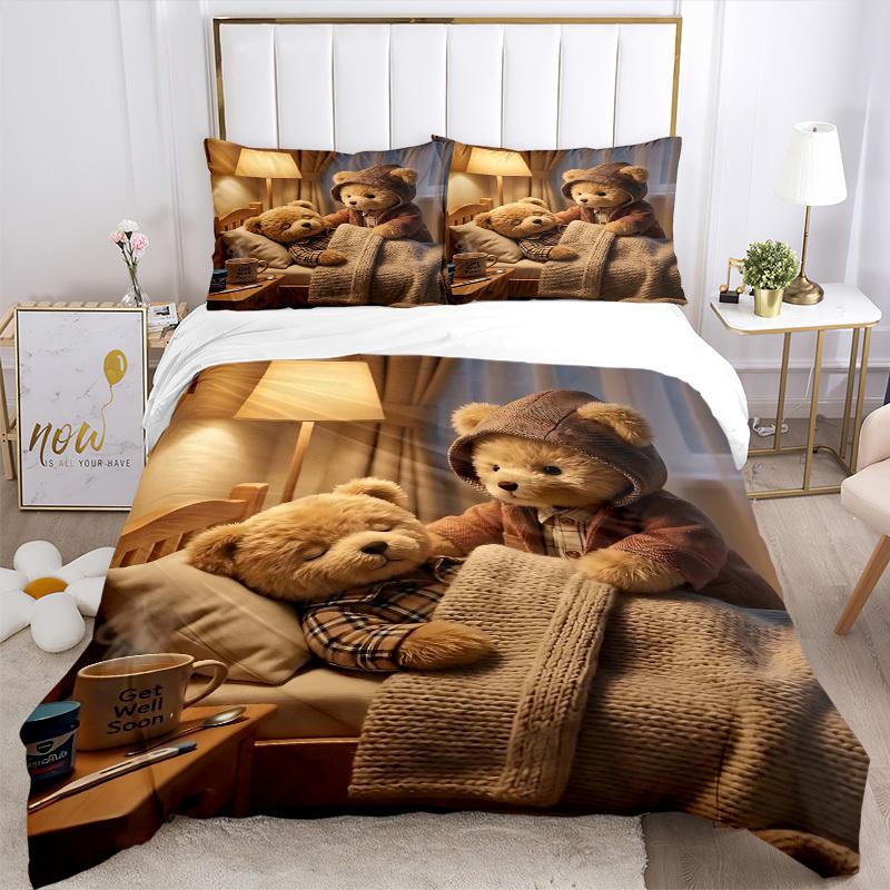 3pcs Anime Teddy Bear Bedding Set - Includes One Quilt Cover and Two Pillowcases (No Core) - Perfect for Bedroom Decor, Festive Gifts, Polye