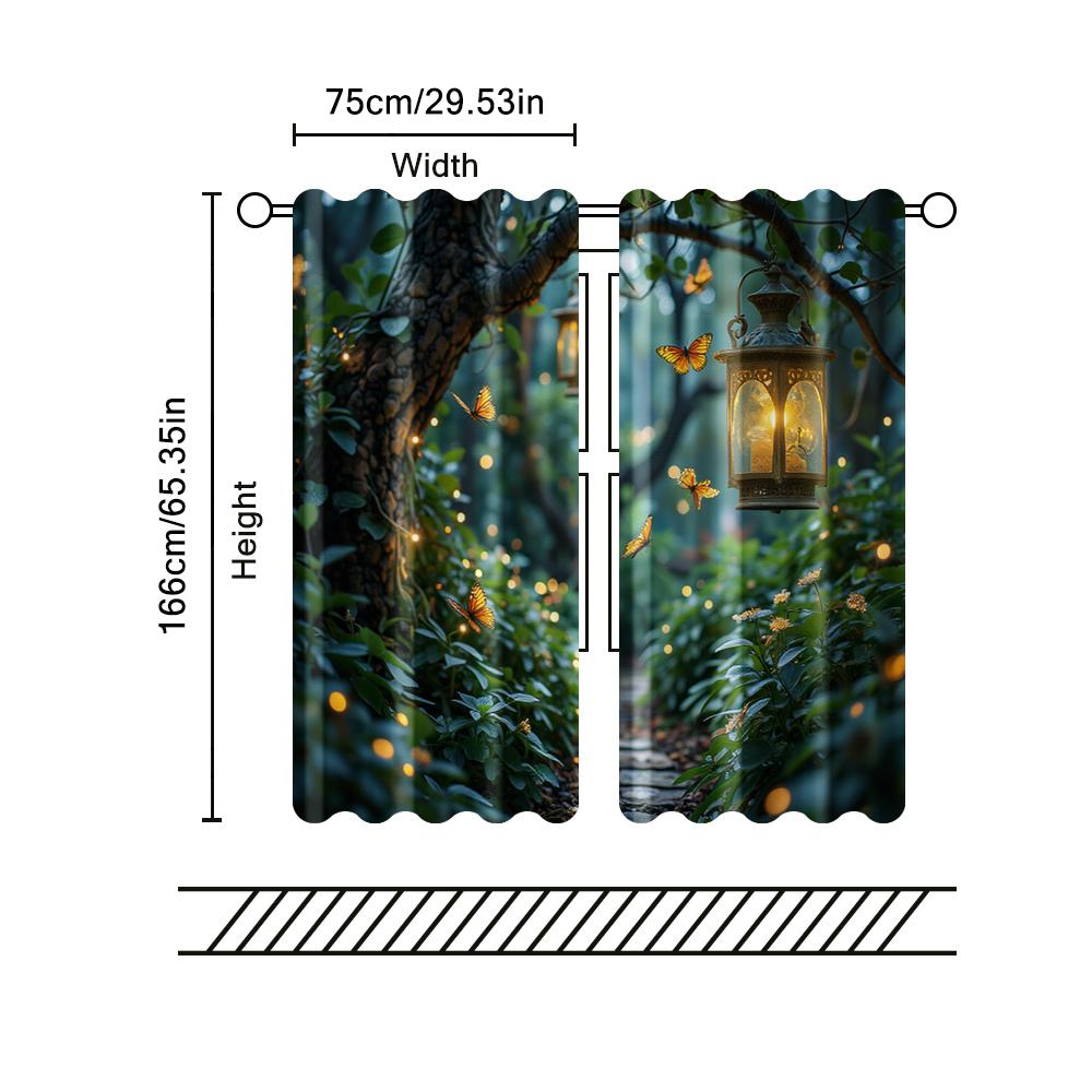 Set Of 2 Filtering Curtains Excluding Rods Non Movable Without Batteries Enchanted Forest Butterfly Use Bedrooms Curtain For Sleeping Area Made