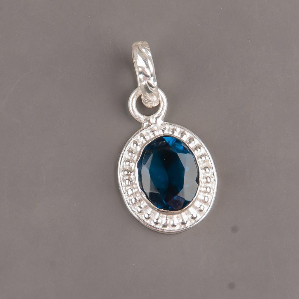 London Blue Topaz Gemstone 925 Sterling Silver Jewelry Handmade Pendant 1.20" PP-7-5