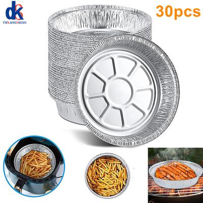 30pcs Air Fryer Oil Foil Disposable Paper Pan Microwave Tin Steamer Mats Aluminum BBQ Food Tray Container Non-stick Baking