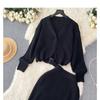 French Light Luxury Lazy High-end Knitted Fashion Suit Women's Autumn and Winter Loose Long-sleeved Top + High Waist Skirt