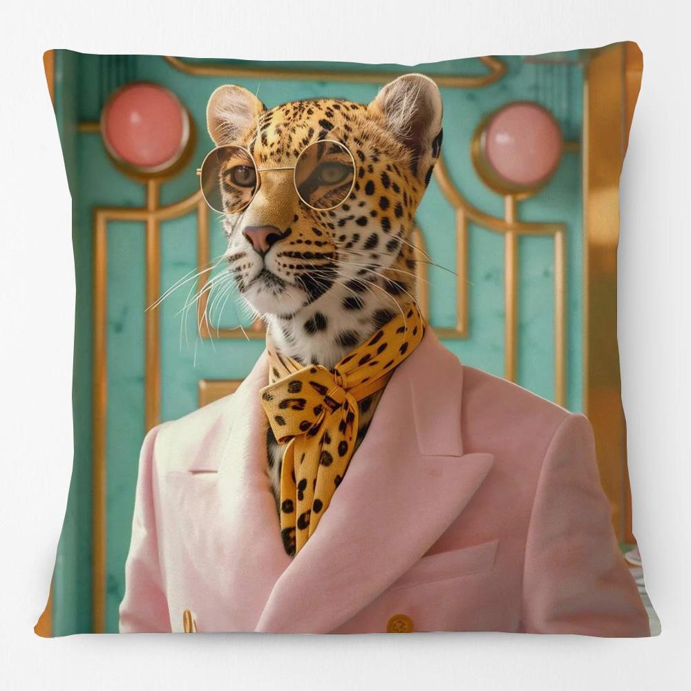 Fashion Chic Floral Animals Posters Cushion Cover Tiger Leopard Highland Cow Cockatoo Cat Dog Print Pillow Case