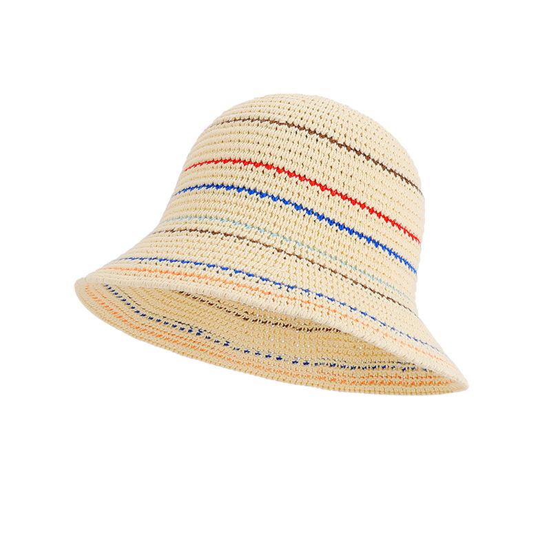 Women's Summer Sun Protection Sun Hat Striped Knitted Mesh Breathable Fisherman Hat