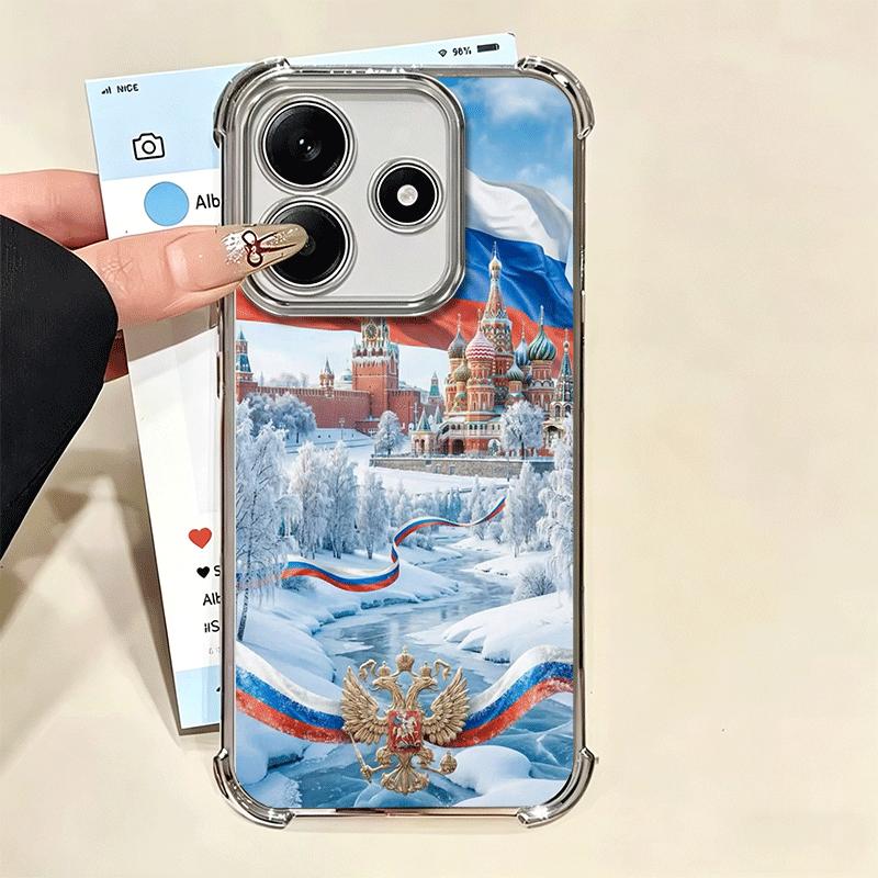 Russia Russian Flags Emblem Soft Phone Case For Xiaomi Redmi Note 14 15 Pro Plus 13 12 11S 11T 5G 10 9S 9 Plating Anti-Fall Fund