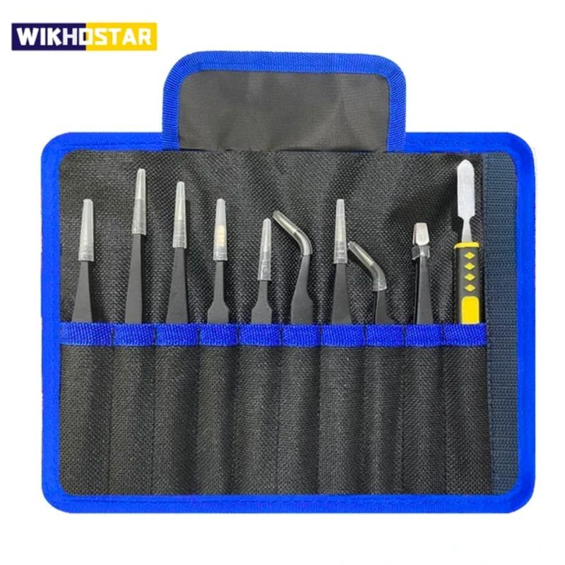 10PCS Stainless Steel Precision Antistatic Electrostatic Tweezers Set Maintenance Tools Professional Electronic Tweezers