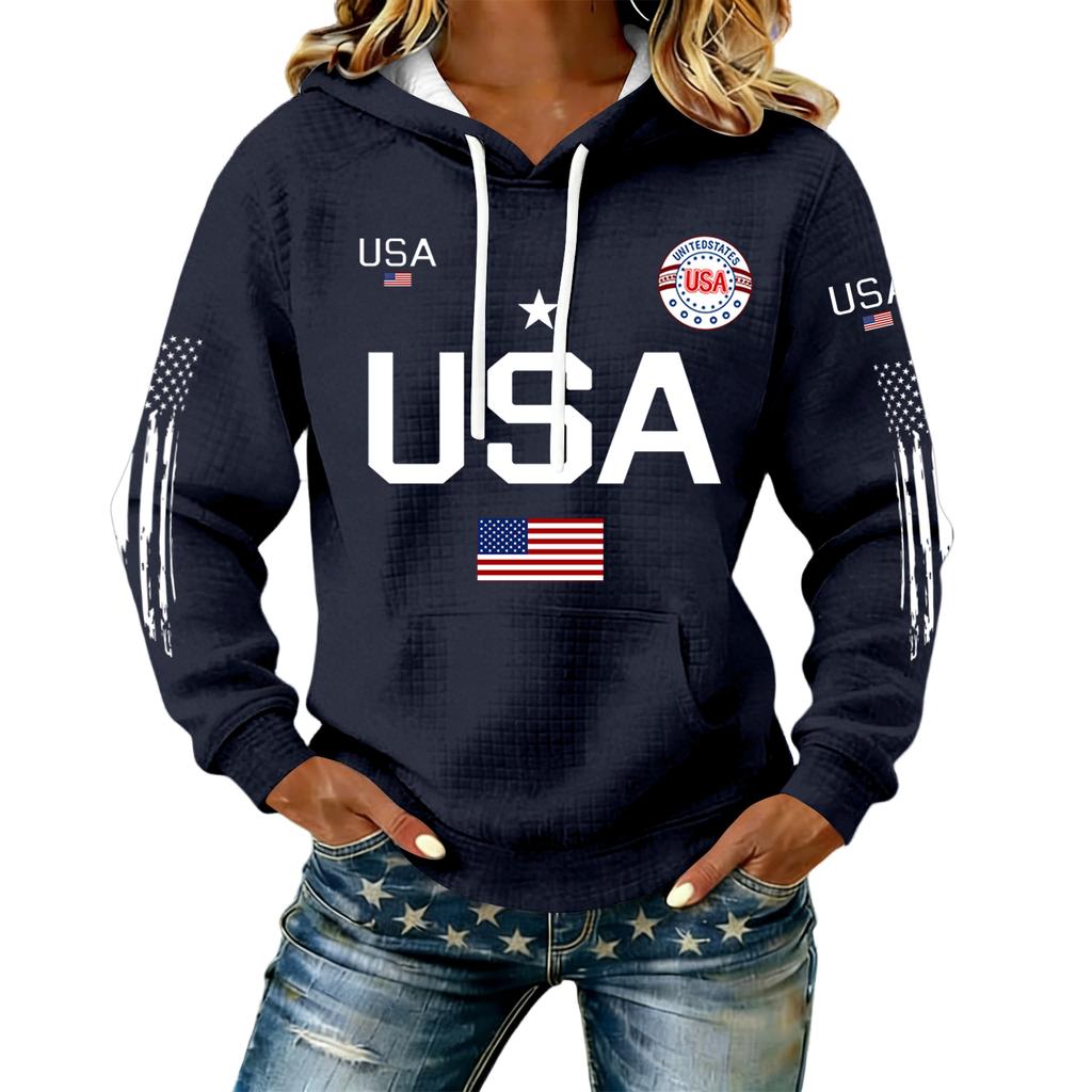 Women's Fashion 250th Anniversary Knit Loose Neck Hooded Top