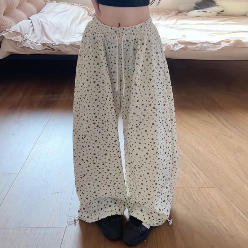Womens Wide Leg Pants With Star Polka Dot Print Loose Fit Casual Trousers Fall