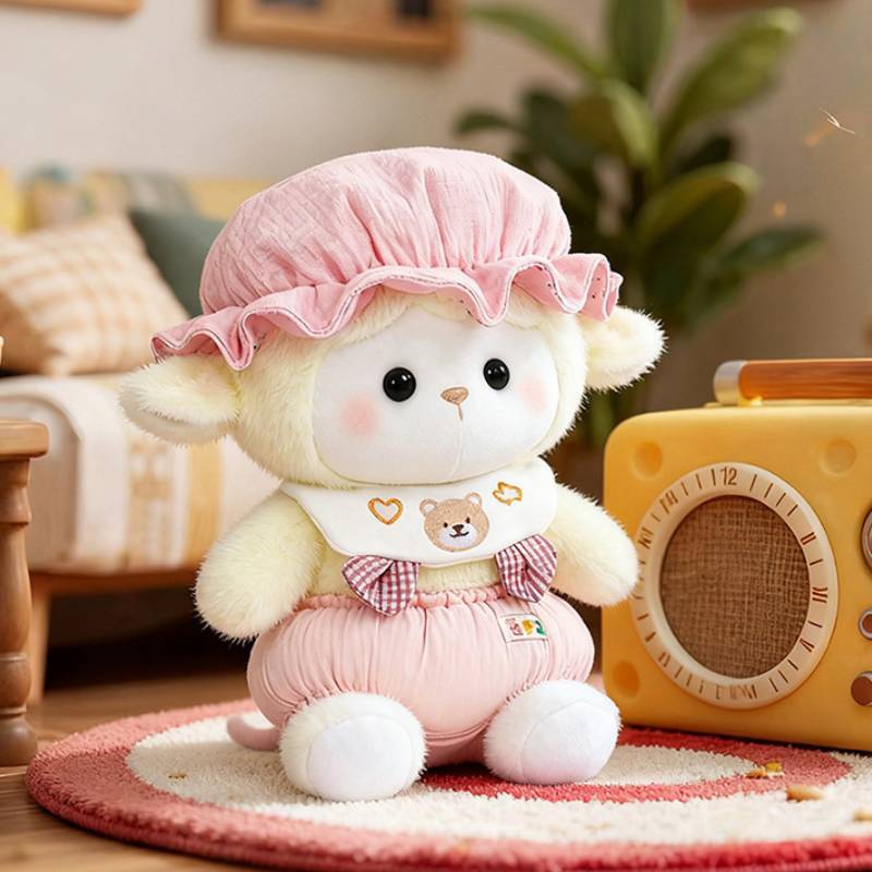 Cappello per dormire con agnellino peluche e imbottitura in cotone PP per il comfort dei bambini a letto, regalo per bambini