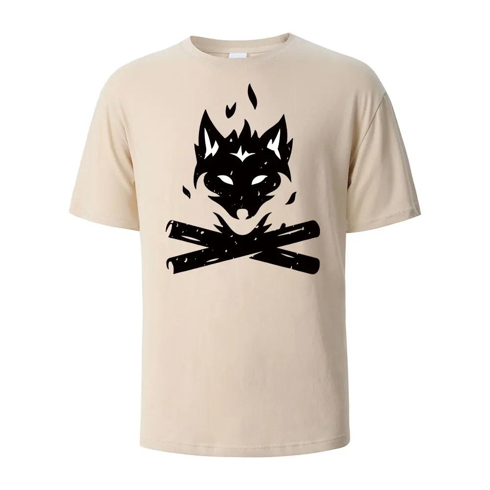 Schwarzes Fox Streetwear Druck T-Shirt für Herren Wowen 100% Baumwolle Sommer Atmungsaktiv Kurzärmelig Basic Tops O-Ausschnitt Oversize T-Shirts