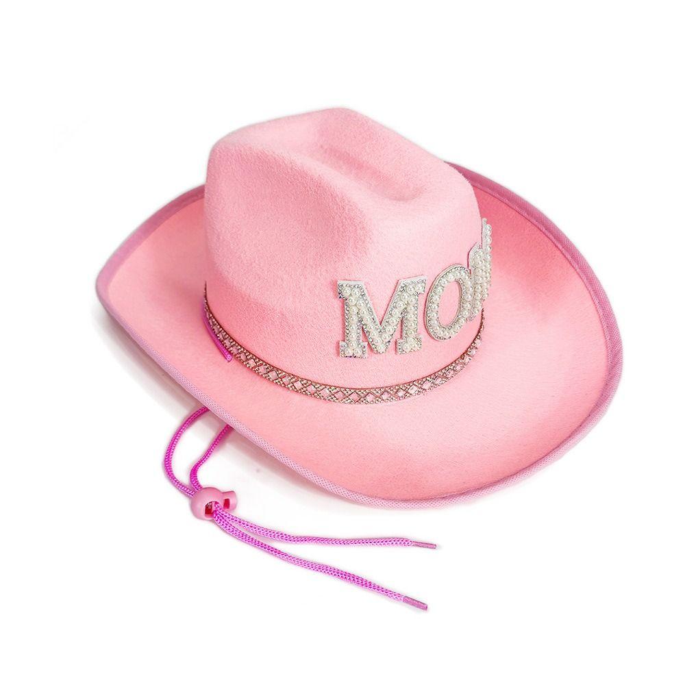 Fashion Rhinestone Letters Mom Dad Cowboy Hat Wide Brim Retro Western Cowboy Hat Vintage Jazz Hat For Gender Reveal Party