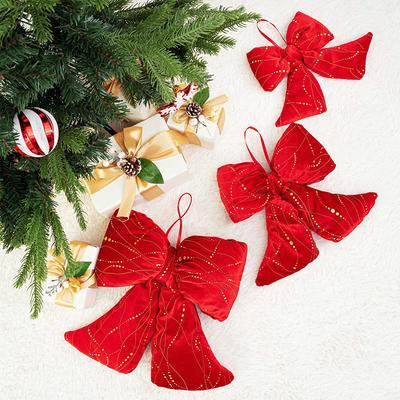 Large Red Velvet Cloth Bow DIY Xmas Trees Pendants Christmas Garland Fireplace Hanging Ornaments Home New Year Party Decoration