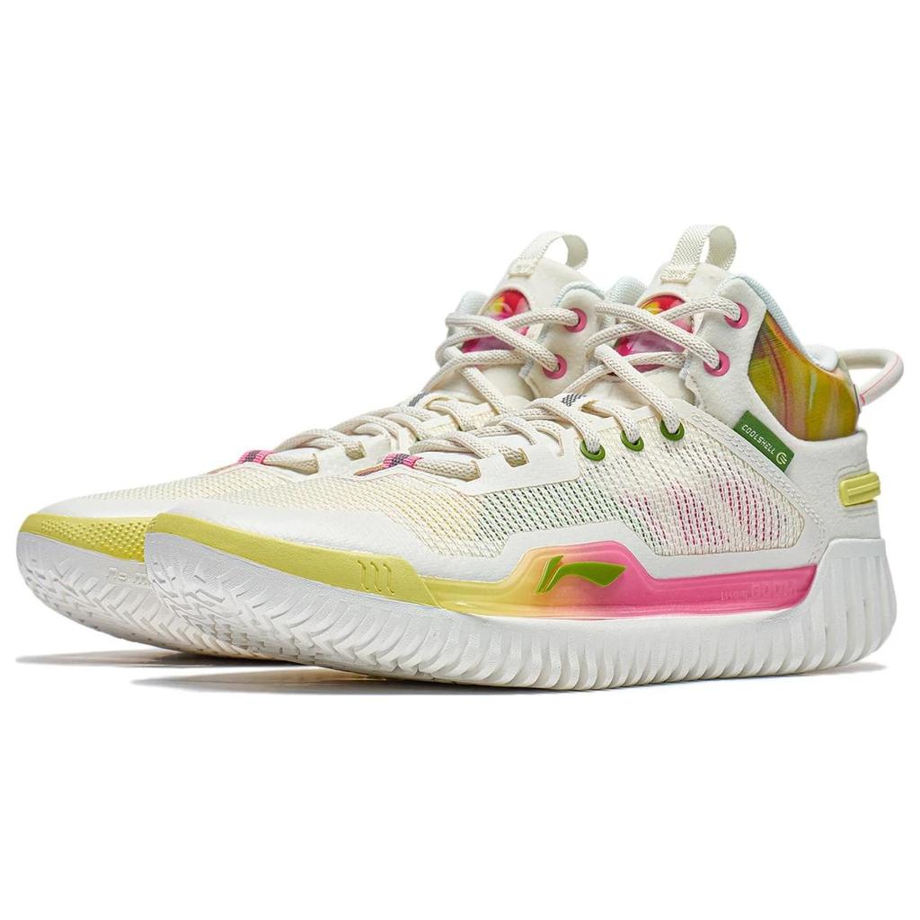 LiNing Badfive 3 Slip-Resistant Cushioning Abrasion-Resistant Mid-Top Basketball Shoes Men's White Yellow Pink ABFT005-8