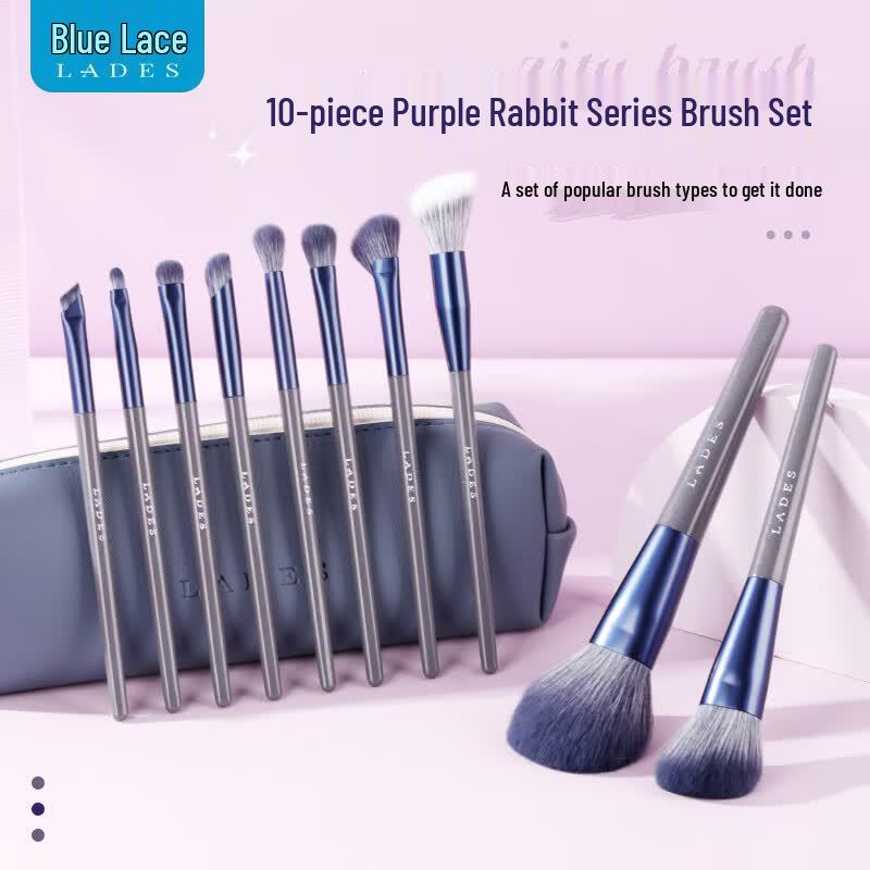 LADES 10-Piece Purple Rabbit Makeup Brush Set
