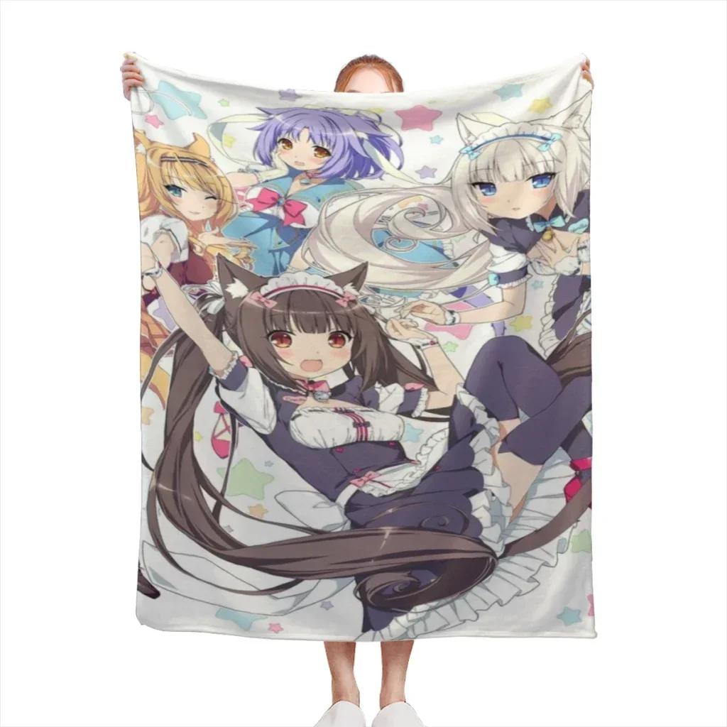 Anime Nekopara Kawaii Cute Comfortable Flannel Blanket Soft Throw for Couch Bed Warm Cozy Home Decor