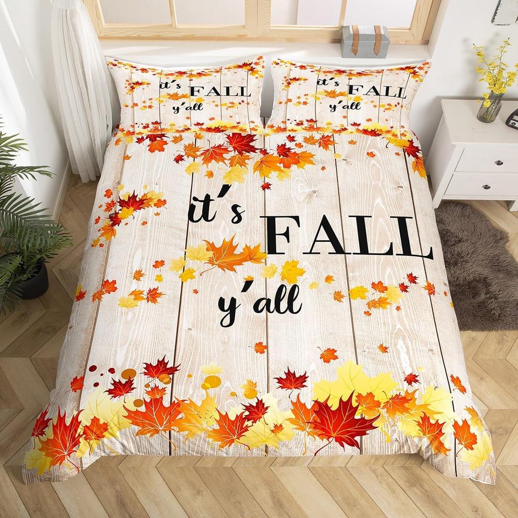 Hapy Thanksgiving Soft Duvet Cover Fal Maple Leaf Beding Set Microfiber Gnome Gold Pumpkin Farm Harvest Warm Comforter Cover Twin King