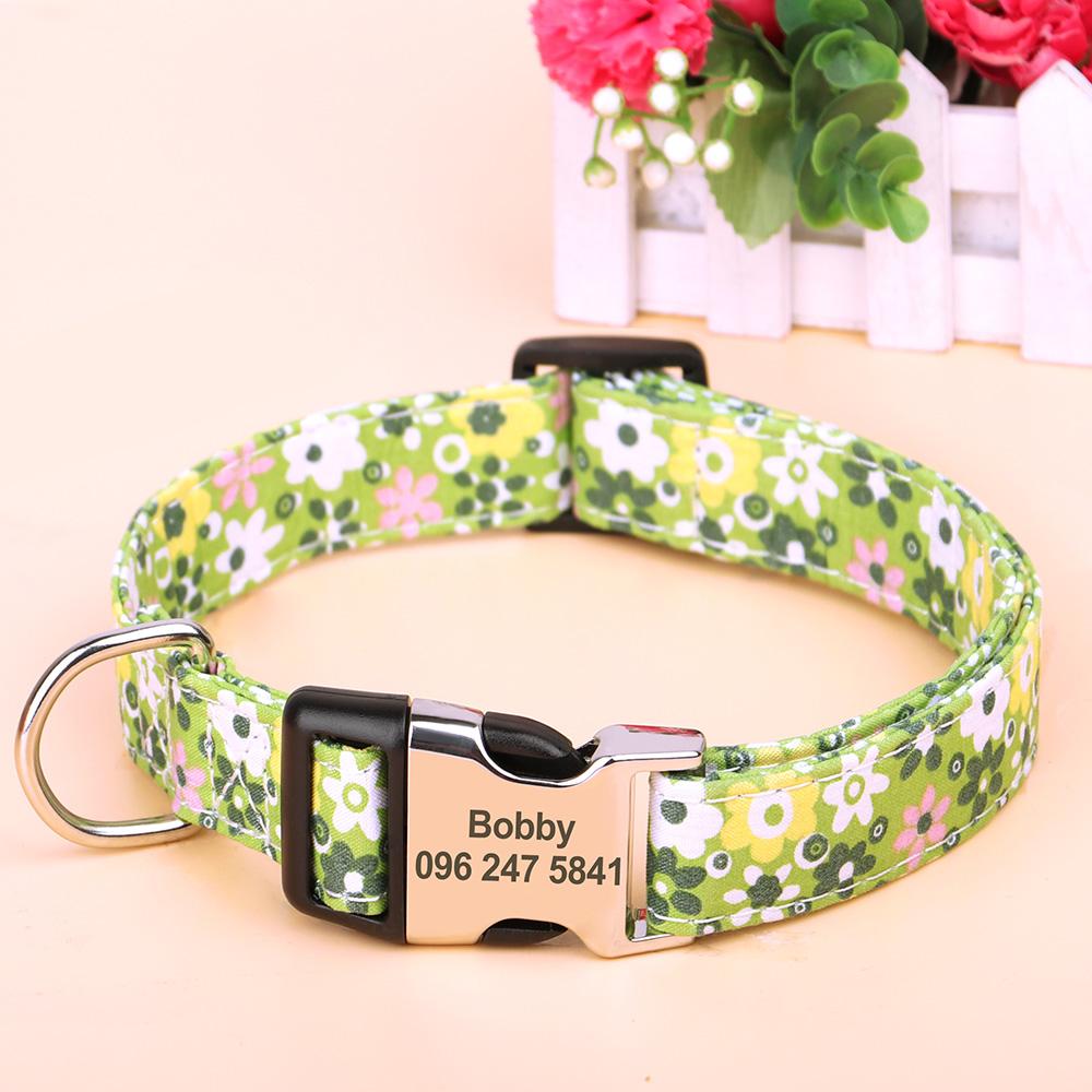 Nylon Flower Dog Collar Personalized Floral Print Dog Puppy Collars Customized Pet ID Collars for Small Medium Large Dog Pitbull