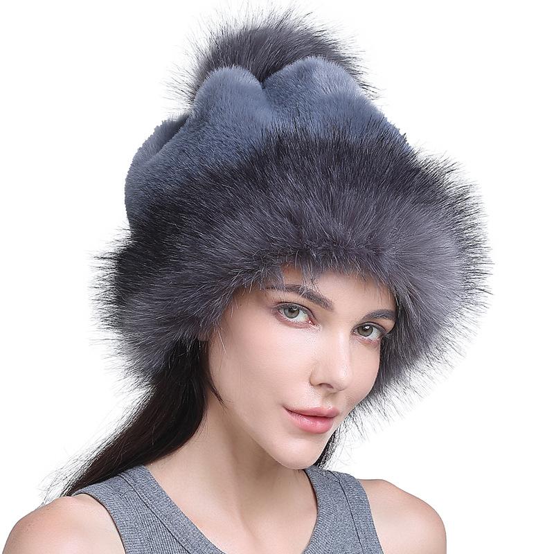 Women's Fashion Fox Fur Ball Hat Autumn and Winter Warm Fur Straw Hat