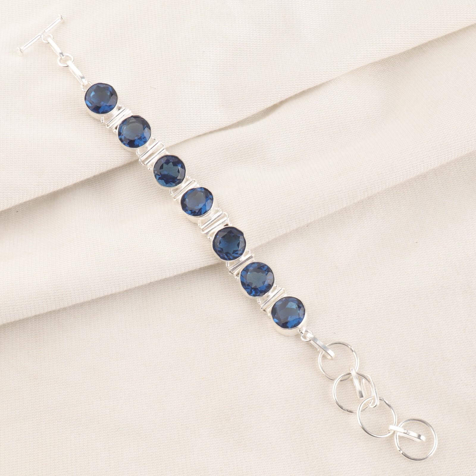 

925 Sterling Silver London Blue Topaz Gemstone Jewelry Handmade Boho Bracelet9 RB-7-10