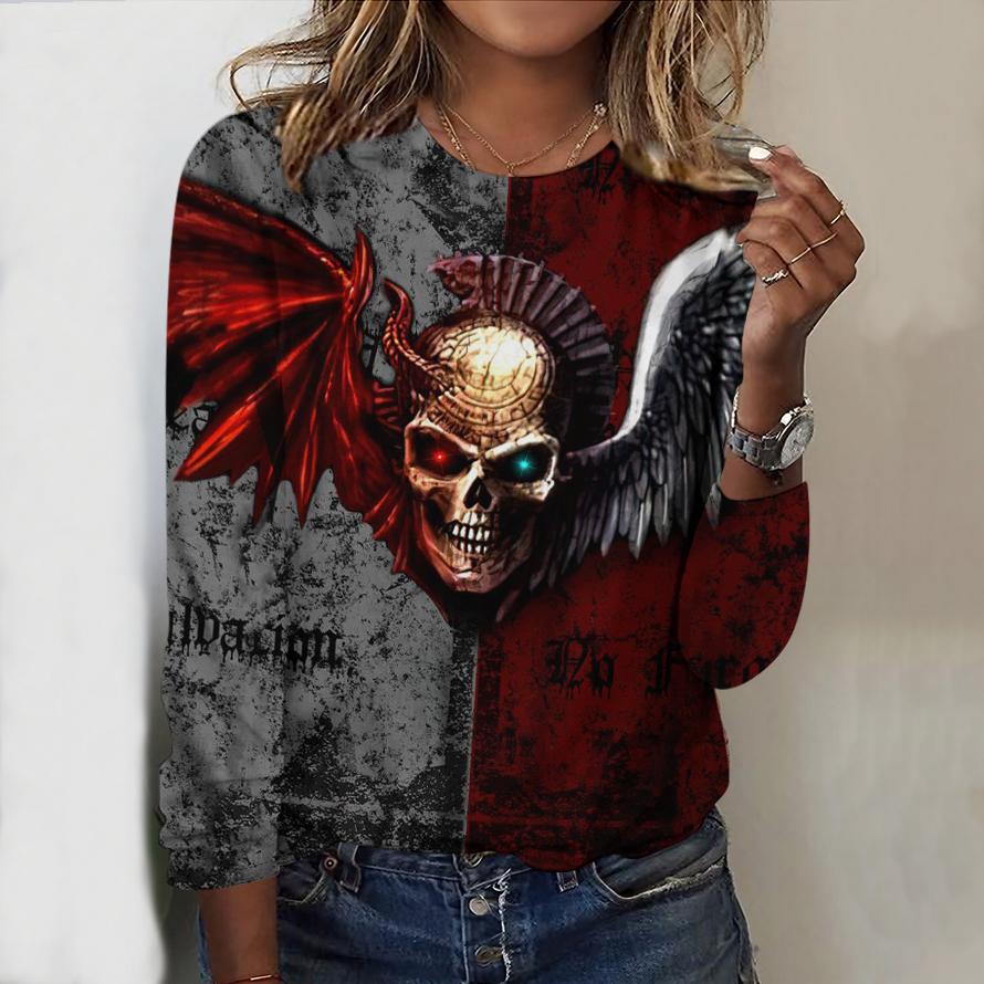 2025 Autumn & Winter Women's New Casual Crew Neck Long Sleeve Top 3D Halloween Pattern Ideal Halloween Christmas Gift