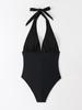 Sexy V Neck Halter Lace Up Pleated Slim Waist Bikini Swimsuit For Beach