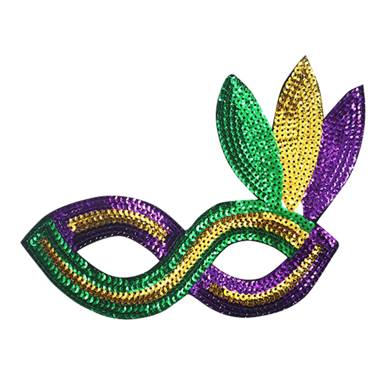 

Маскарадная маска для лица Mardi Gras Gold Purple Green Feather Sequin One Size