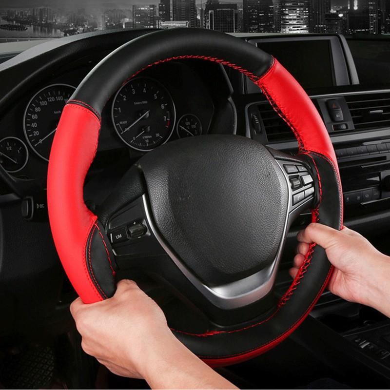 DIY Car Braid On Steering Wheel Cover Soft Fiber Leather Braid On the Steering-wheel of Car Protector Stitching Color
