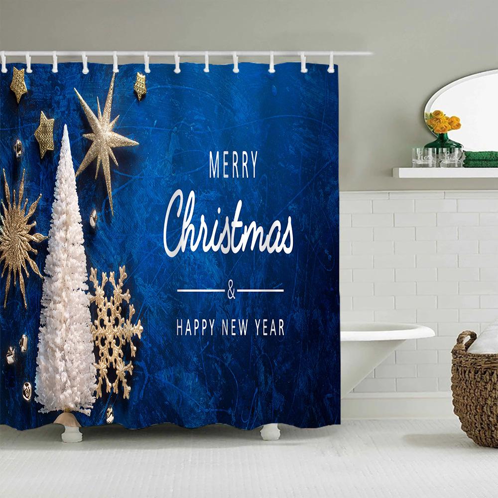 Christmas Decor Shower Curtains 3D Santa Claus Snowman Elk Tree Bathtub Screen for Bathroom Waterproof Polyester Bath Curtain