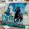 1PC Custom Name Horses Ocean Wave Flannel Blanket Versatile,all-season Throw Suitable for the Living Room,bedroom,camping,travel,and Gift