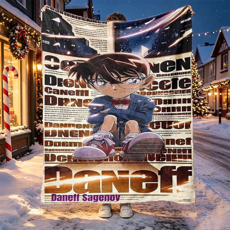 Detective Conan Pattern Blanket for Home Decoration, Bed, Sofa, Car Travel, Camping, Suitable for All Seasons, Birthday Christmas Gift