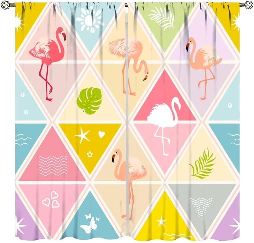 Flamingo Curtains,Tropical Plants Flower Print Window Treatments for Bedroom Living Room Jungle Animal Birds Drapes 2 Panel Set