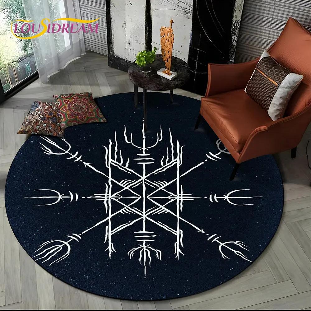 Viking Valknut Yggdrasil Tree of Life Round Area Rug,Carpet Rug for Living Room Bedroom Sofa Playroom Decor,Non-slip Floor Mat