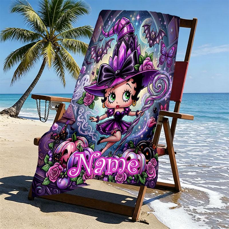 Custom Name Personalized Betty Boop Print Beach Towel, for Trip Camping Beach Party Home Decor, Birthday Gift for Family & Friends