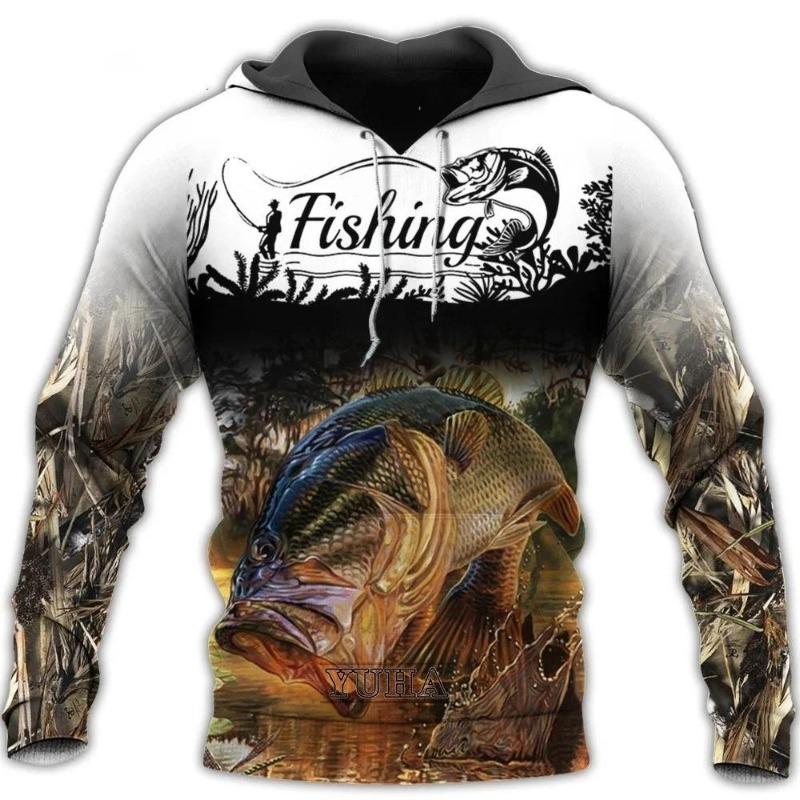 Spring Autumn Sweatshirts Fashion Fishing Men's Hoodie 3D Printing Casual Fashion Sportswear Top