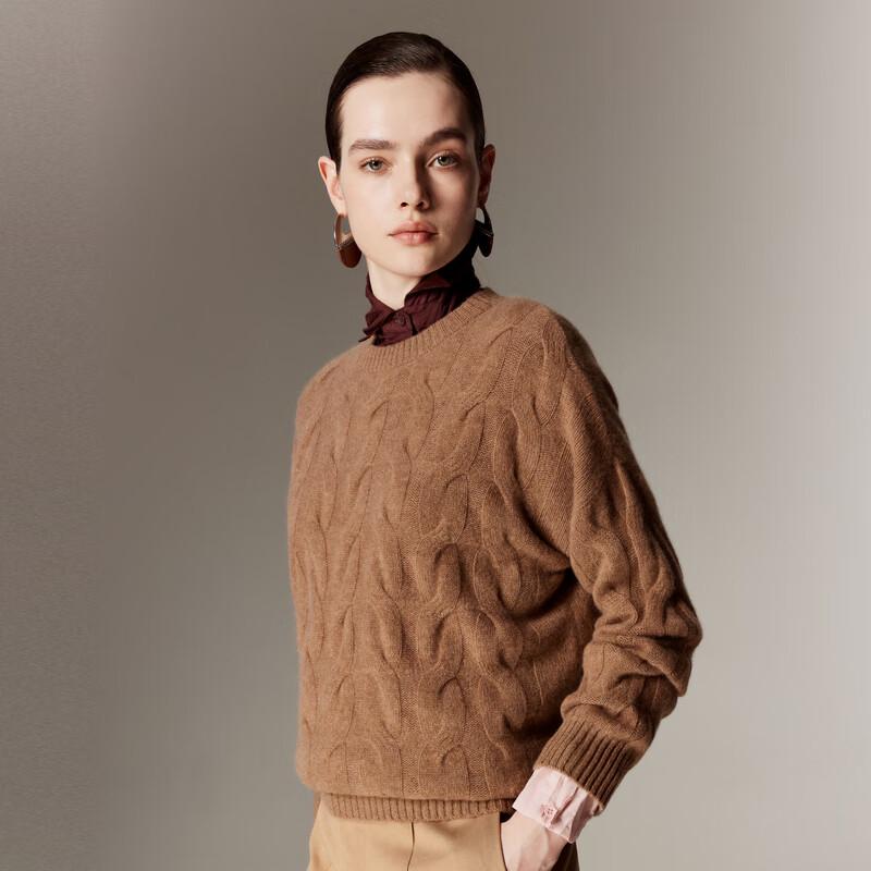 PALUOPO Women's 100% Cashmere Cable Knit Round Neck Sweater