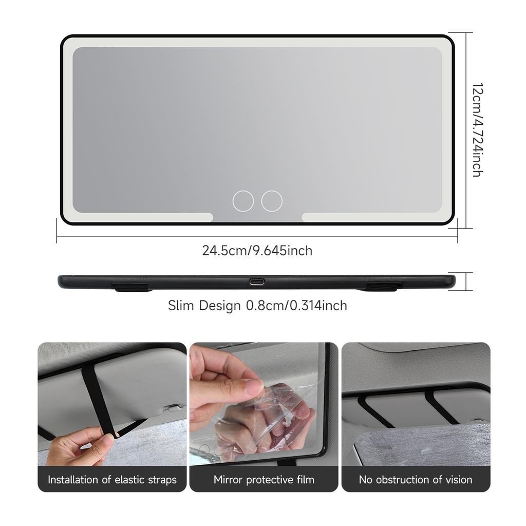 Upgraded Car Sun Visor Makeup Mirror Vanity Rechargeable 3 Modes Car Interior Adjustable Brightness Led HD Mirror for Lady Interior Mirrors6