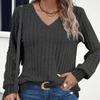 2023 V-neck Loose Ribbed Brushed Long-Sleeve Women's T-shirt