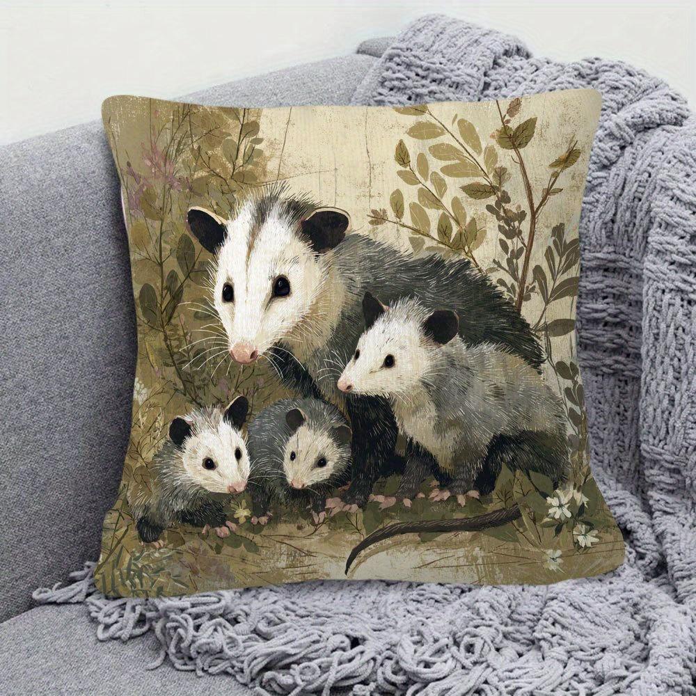 1 Stück Opossum-Liebhaber Wohnzimmer Kissenbezug, Polyester 2D Zweiseitiger Druck, Vintage Opossum-Familienkissen, Perfektes Geschenk Für Wil