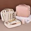 Women PU Leather Double Layer Travel Makeup Wash Clear Cosmetic Bag with Zipper Multi-Compartment Waterproof Toiletry Makeup Box
