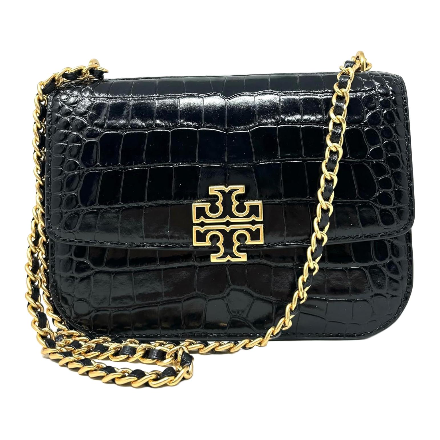 

Tory Burch Britten Metal Double T Logo Detachable Adjustable Shoulder Strap Crocodile Texture Leather Shoulder Crossbody Bag Large 141019-001 Basic Set (Bag+Dust Bag)