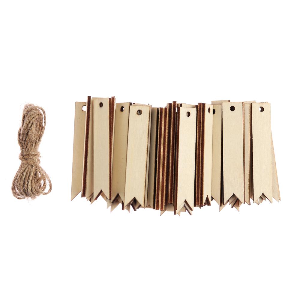 10-50pcs/set Unfinished Blank Rectangle Wooden Hanging Tags with Rope for Scrapbooing Party Favor Wedding Gift Tags