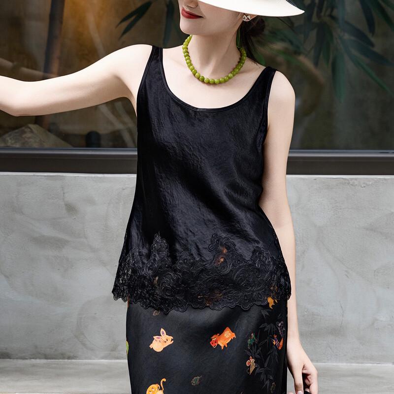 Women s Elegant 100% Acetate Lace Patchwork U-Neck Vest Top XXL