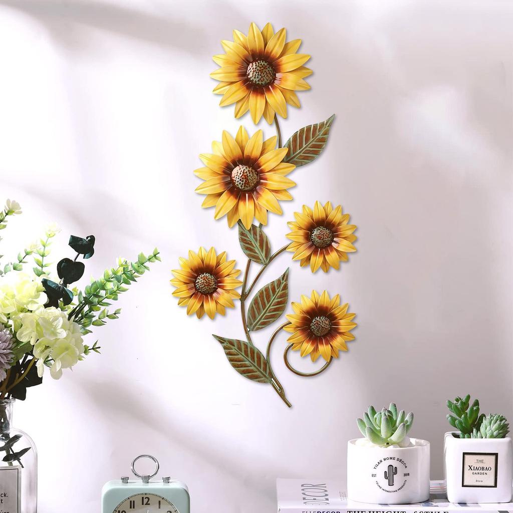 3D Metal Sunflower Wall Decor, Outdoor Decorative Fence Yard Garden Ornaments