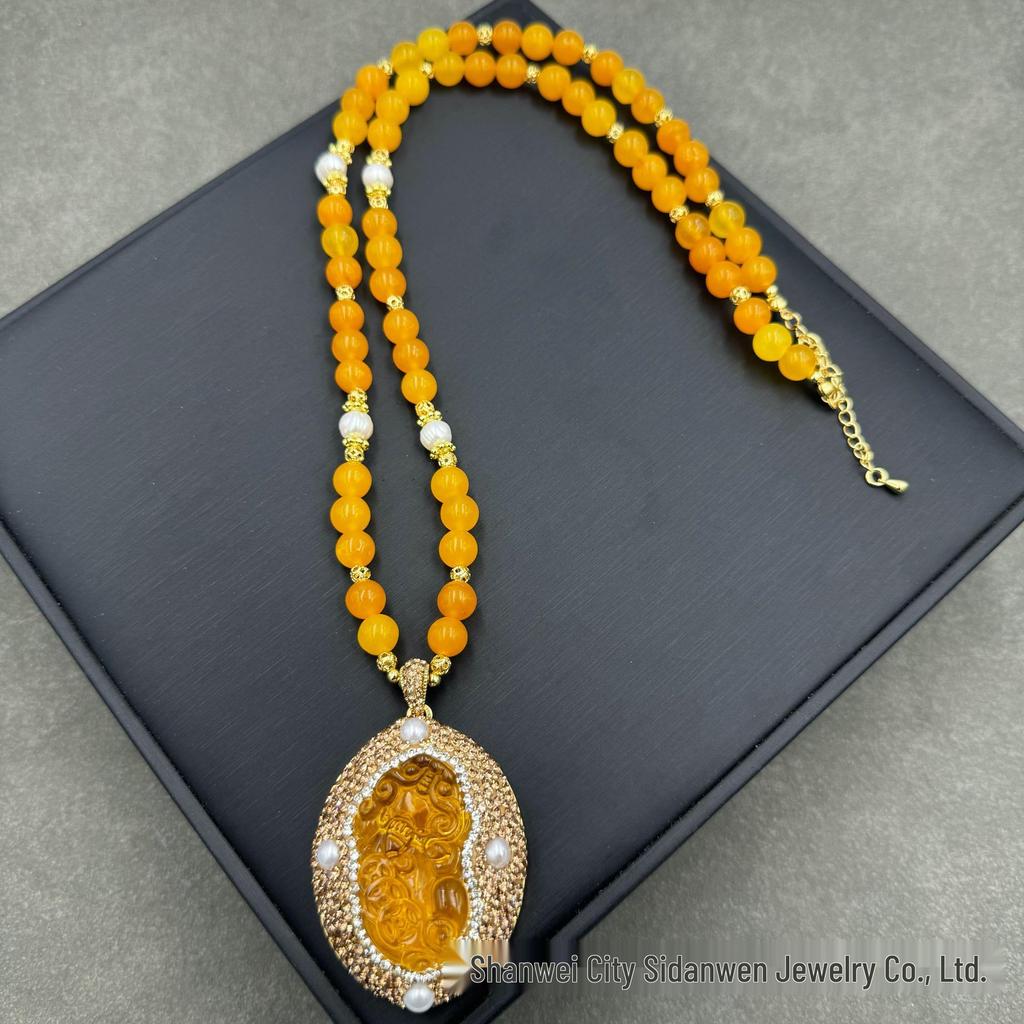 Pixiu Inlaid Baroque Pearl & Jade Vintage Jewelry Set - Three Pieces