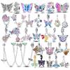 Copper Butterfly Little Daisy Series Charm Beads Pendant Zircon Fit Bracelets Women Diy Anniversary Birthday Gifts Jewelry