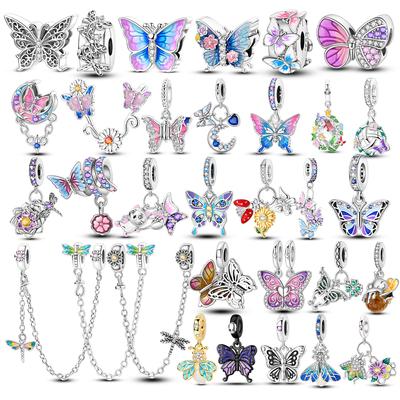 Copper Butterfly Little Daisy Series Charm Beads Pendant Zircon Fit Bracelets Women Diy Anniversary Birthday Gifts Jewelry