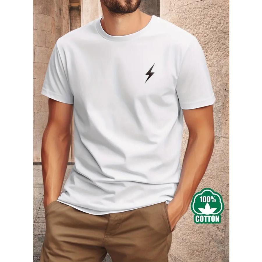 Men'S Lightning Bolt Graphic Cotton T-Shirt - 100% Combed Cotton, Crew Neck, Short Sleeve, Regular Fit, Summer Casual Tee