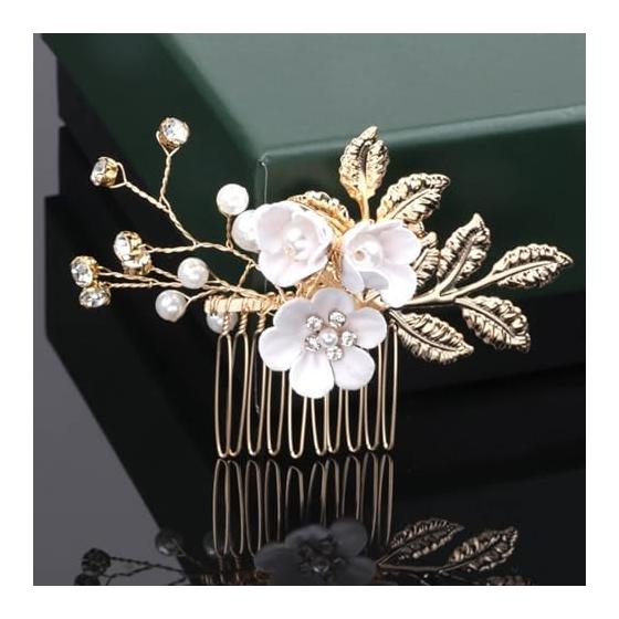 4-Piece Hair Accessory Set for Women - Sparkling Floral Hair Clips & Combs for Kimono, Wedding, Parties, Formal Occasions - White