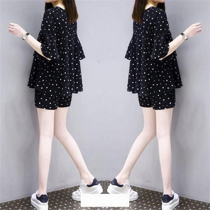 Übergröße Damen Stil Anzug Fett Mm Sommerkleid Koreanischer Stil Bauchbedeckend Mode Lässige Shorts Zweiteiliges Set