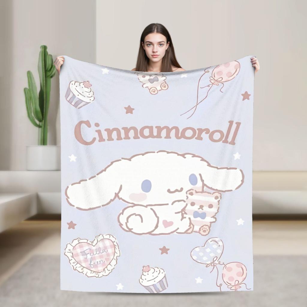 Cinnamoroll Decken Cartoon Flanell Großartige Atmungsaktive Überwurfdecken für Bett Sofa Dekoration