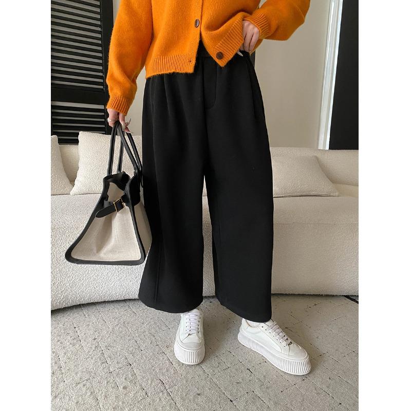 

Sinan 3D Pattern Retro Elastic High-Waist Loose Wide-Leg Cropped Pants with Plus Velvet SN8337 Large чорний